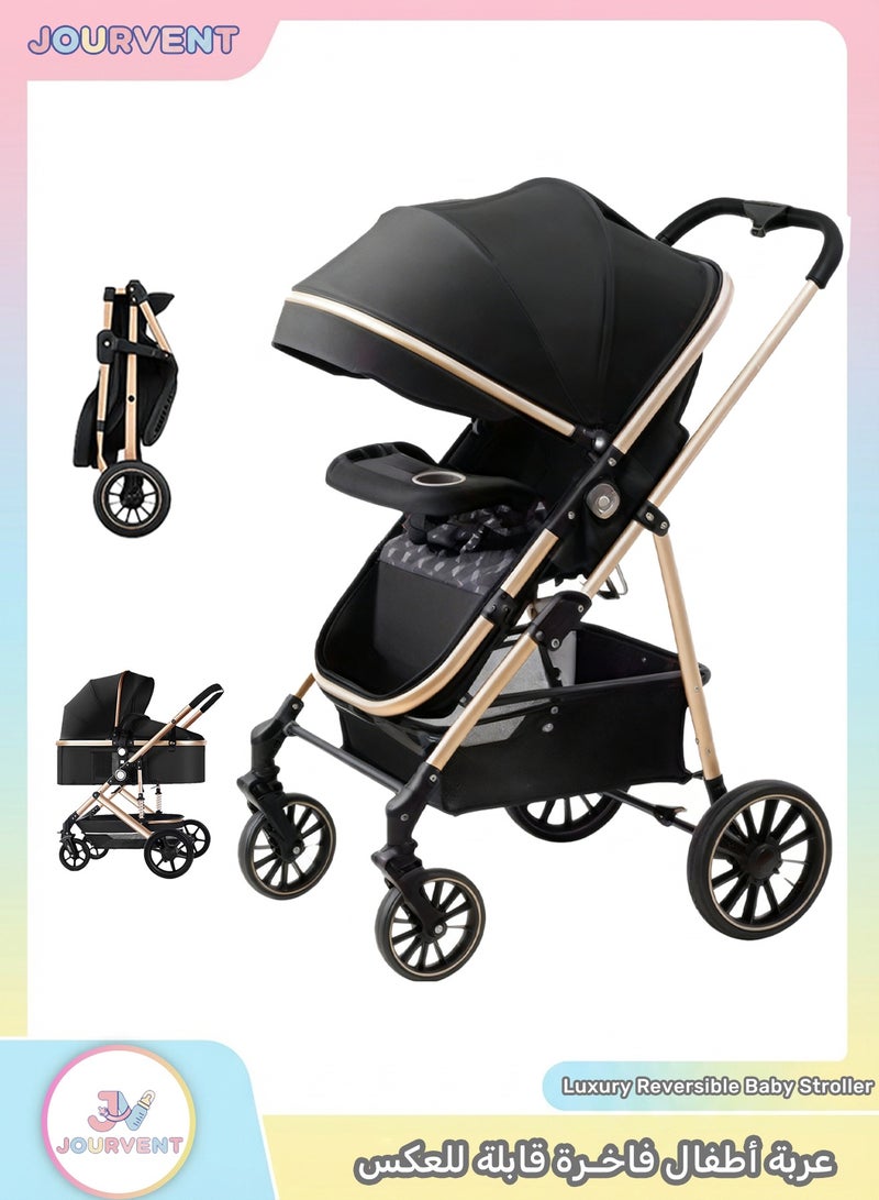 جورفنت عربة أطفال خفيفة الوزن وقابلة للعكس مع صينية طعام مجانية وحامل أكواب، قابلة للطي السريع، مناسبة للأعمار من 0 إلى 6 سنوات، إطارات EVA مضادة للانزلاق ومقاومة للثقب، سعة تحميل 60 كجم، عربة سفر سوداء - Image 1